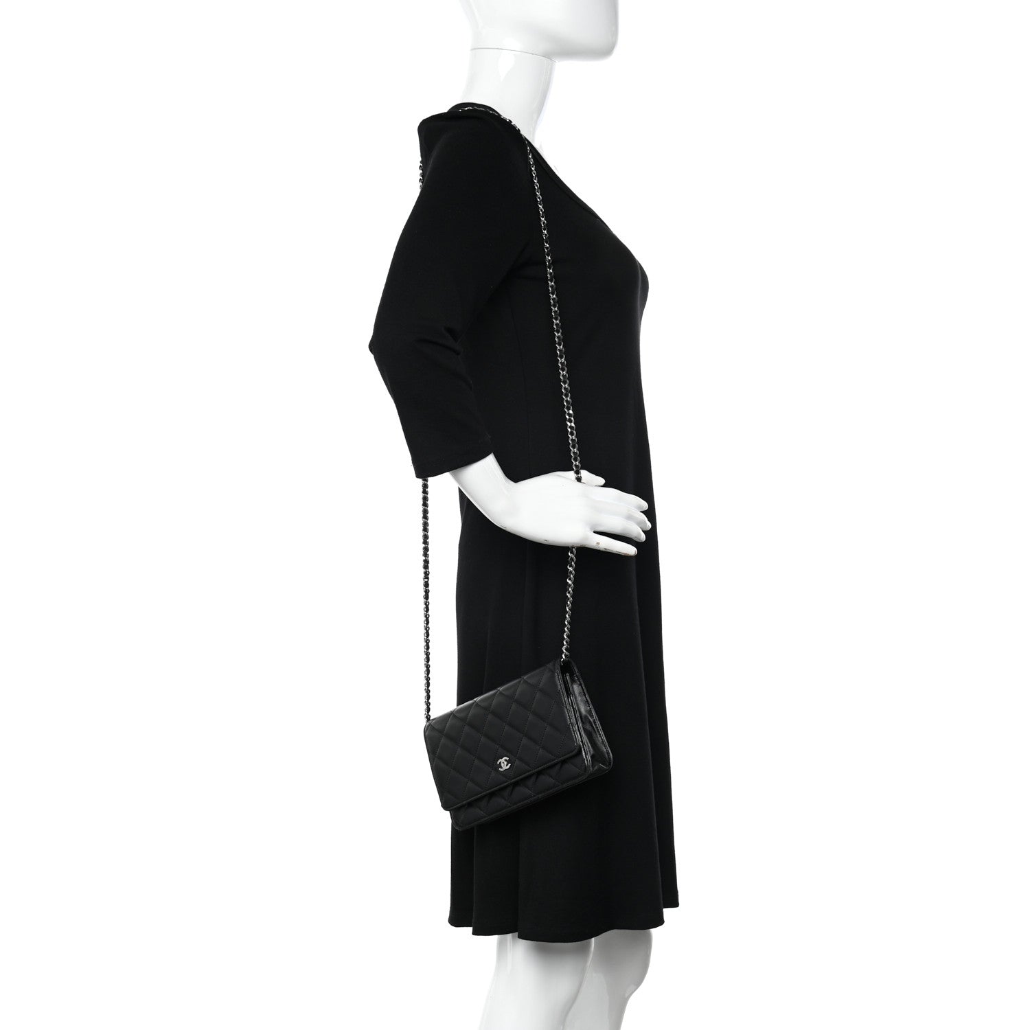 Chanel Lambskin Quilted Wallet On Chain WOC Black 2 of 12
