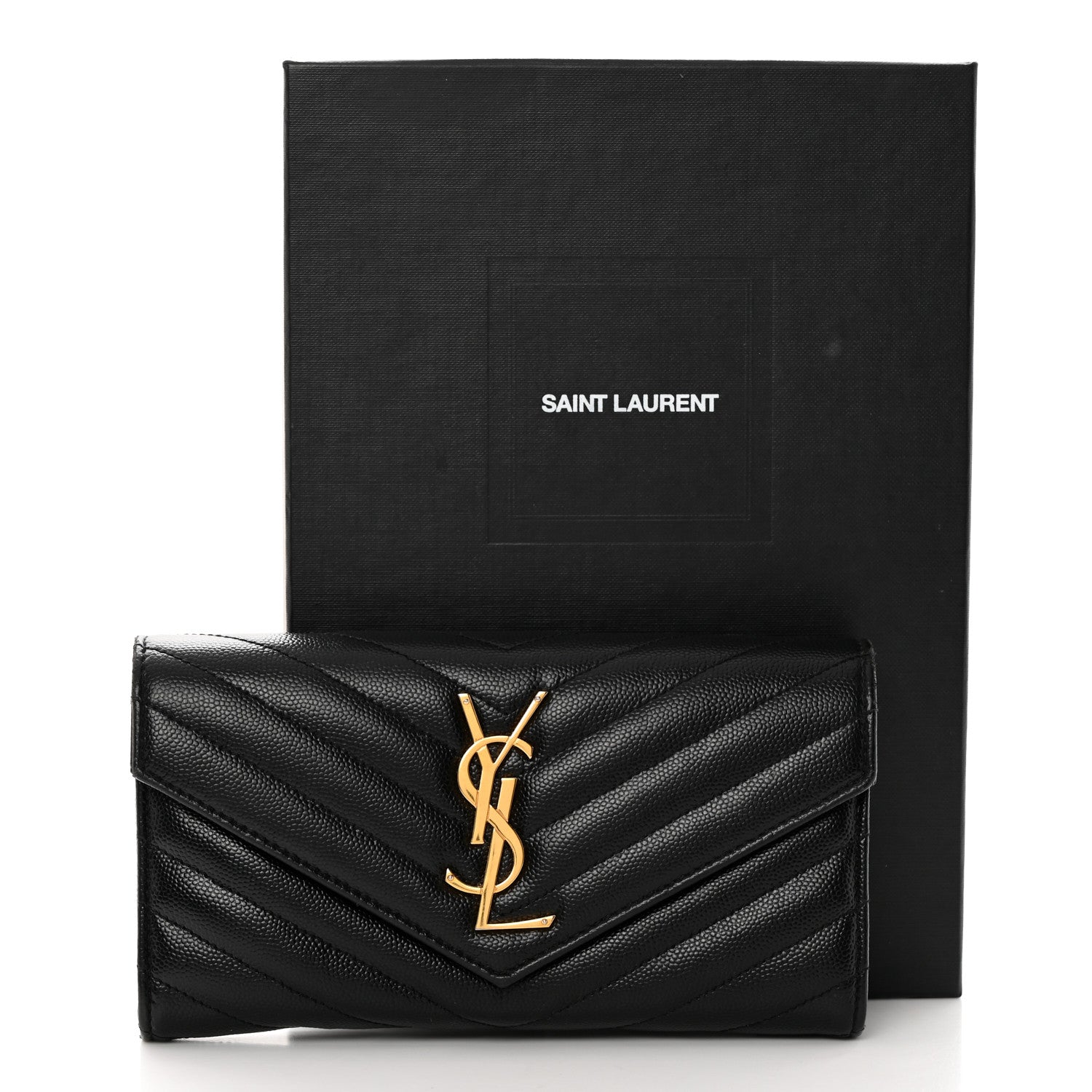 Saint Laurent Grain De Poudre Matelasse Chevron Monogram Flap Wallet Black 11 of 11