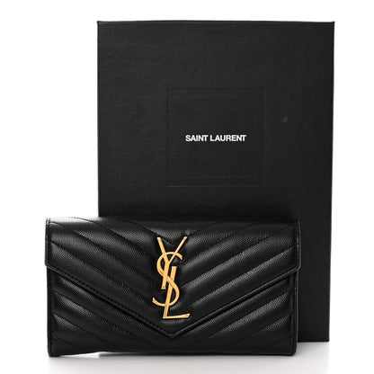 Saint Laurent Grain De Poudre Matelasse Chevron Monogram Flap Wallet Black 11 of 11