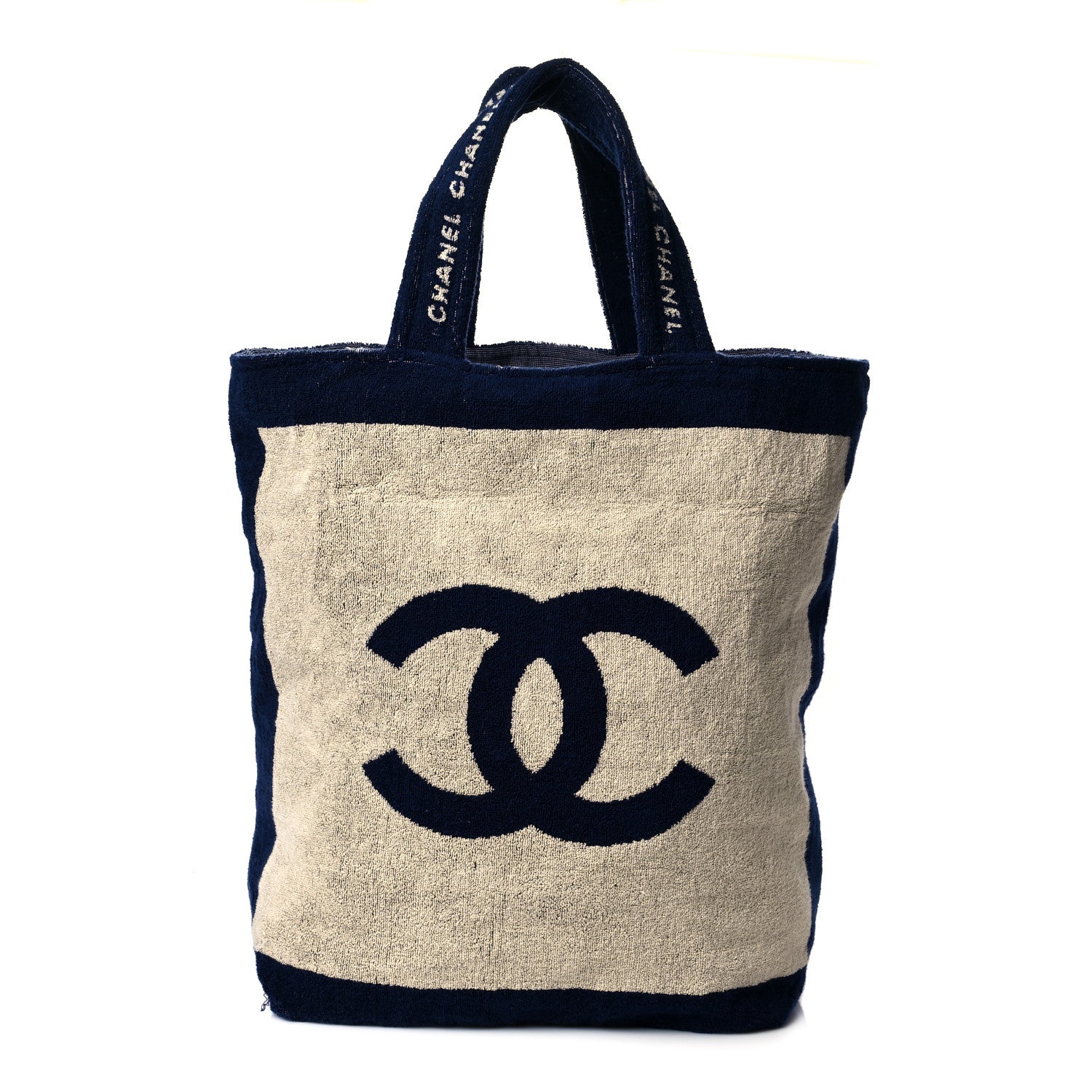 Chanel Terry Cotton CC Beach Tote Towel Set Navy Blue Beige 3 of 14