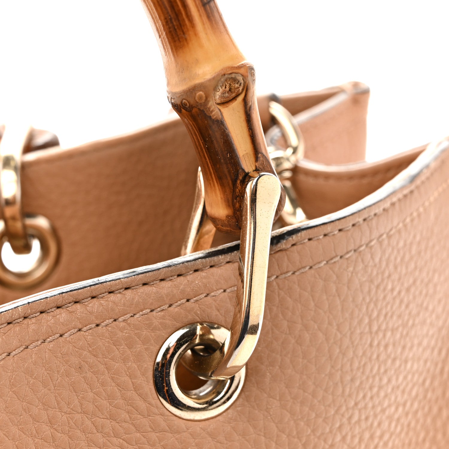 Gucci Pebbled Calfskin Medium Bamboo Shopper Tote Camelia 1877420
