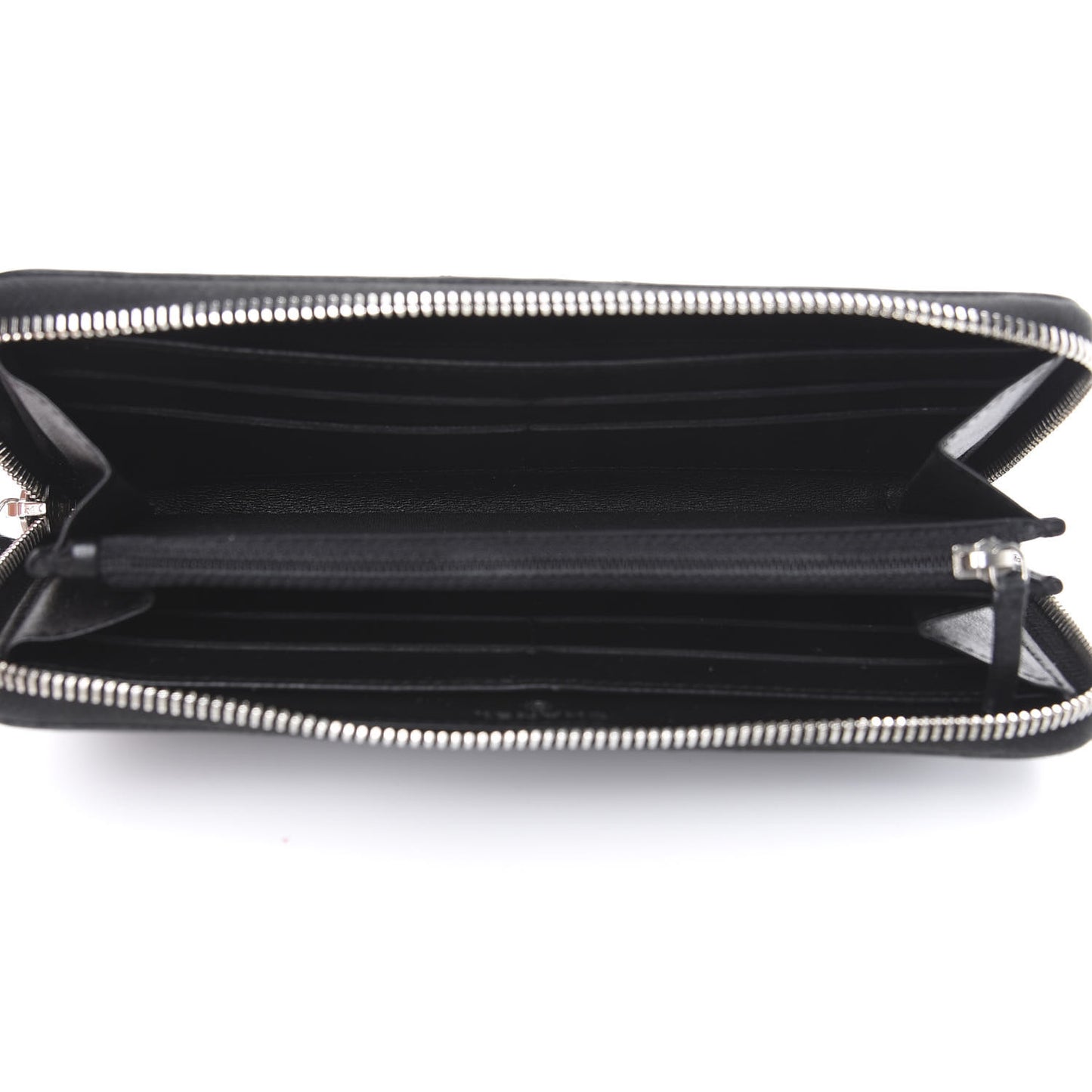 Lambskin Camellia Embossed Large Zip Around Gusset Wallet Black