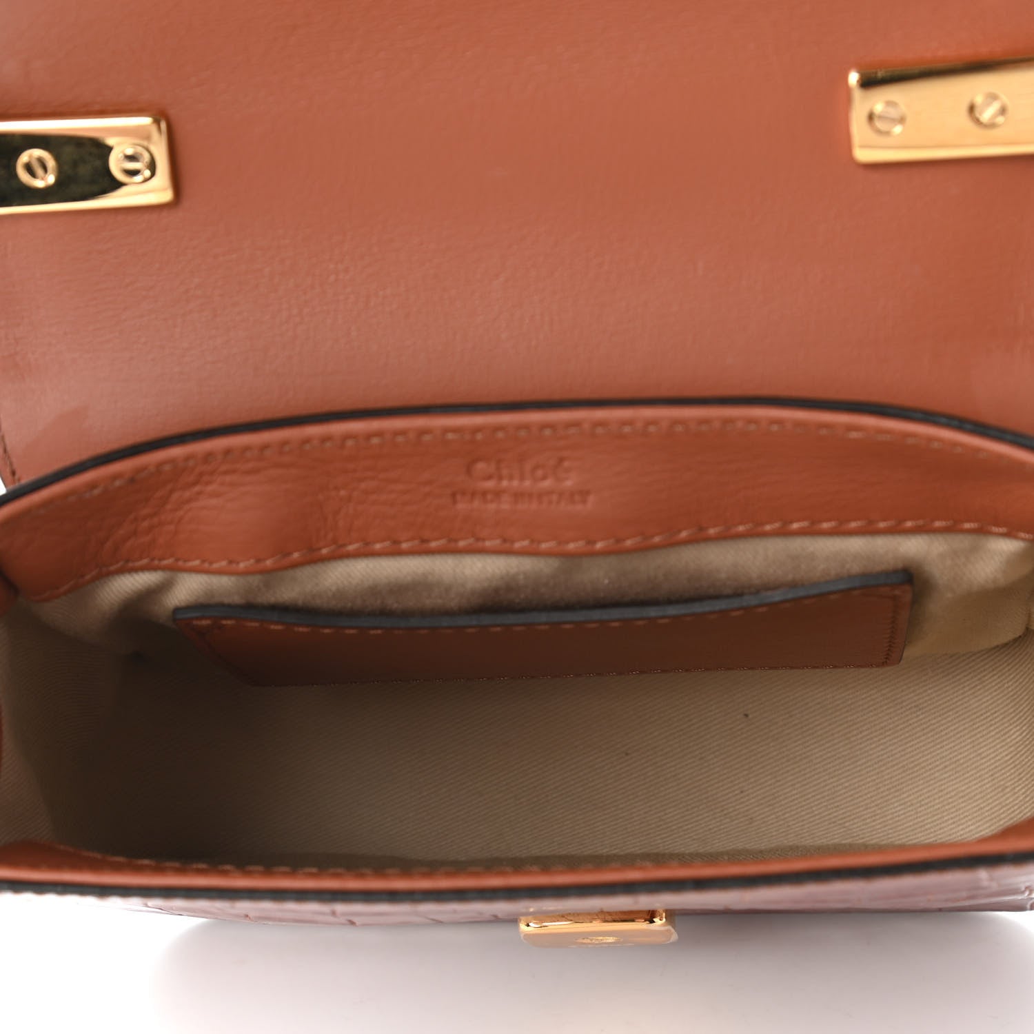 Chloe Calfskin Crocodile Embossed Mini C Double Carry Chestnut Brown 5 of 10