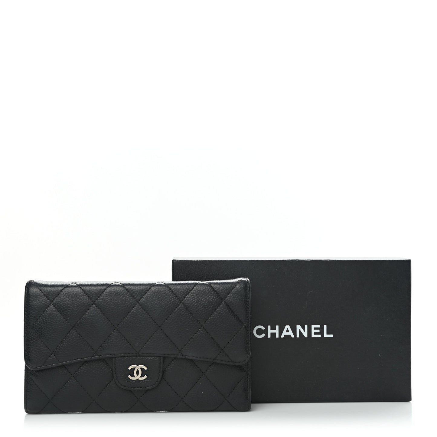 Caviar Quilted Large Flap Wallet Black