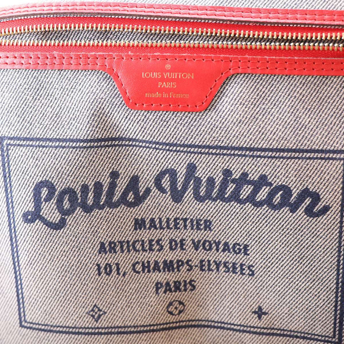 Louis Vuitton Denim Damier Monogram Patchwork Neverfull Blue Rouge 8 of 11