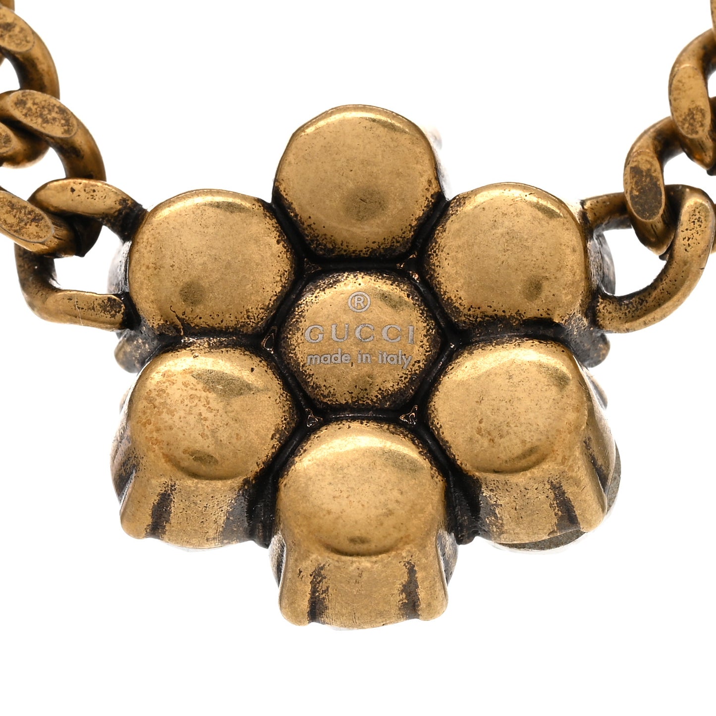 Metal Crystal Double G Necklace Aged Gold