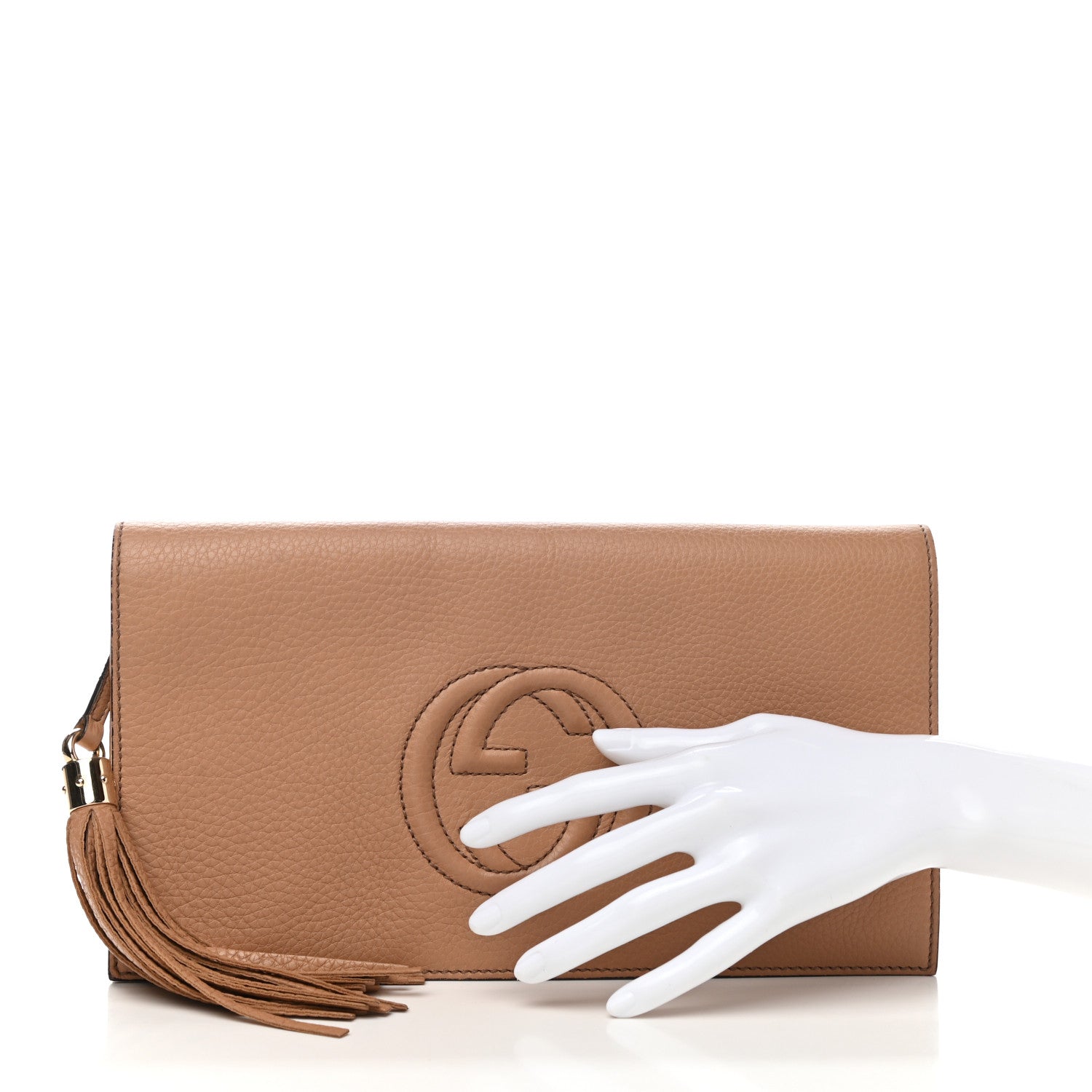 Gucci Pebbled Calfskin Medium Soho Clutch Camelia 2 of 14