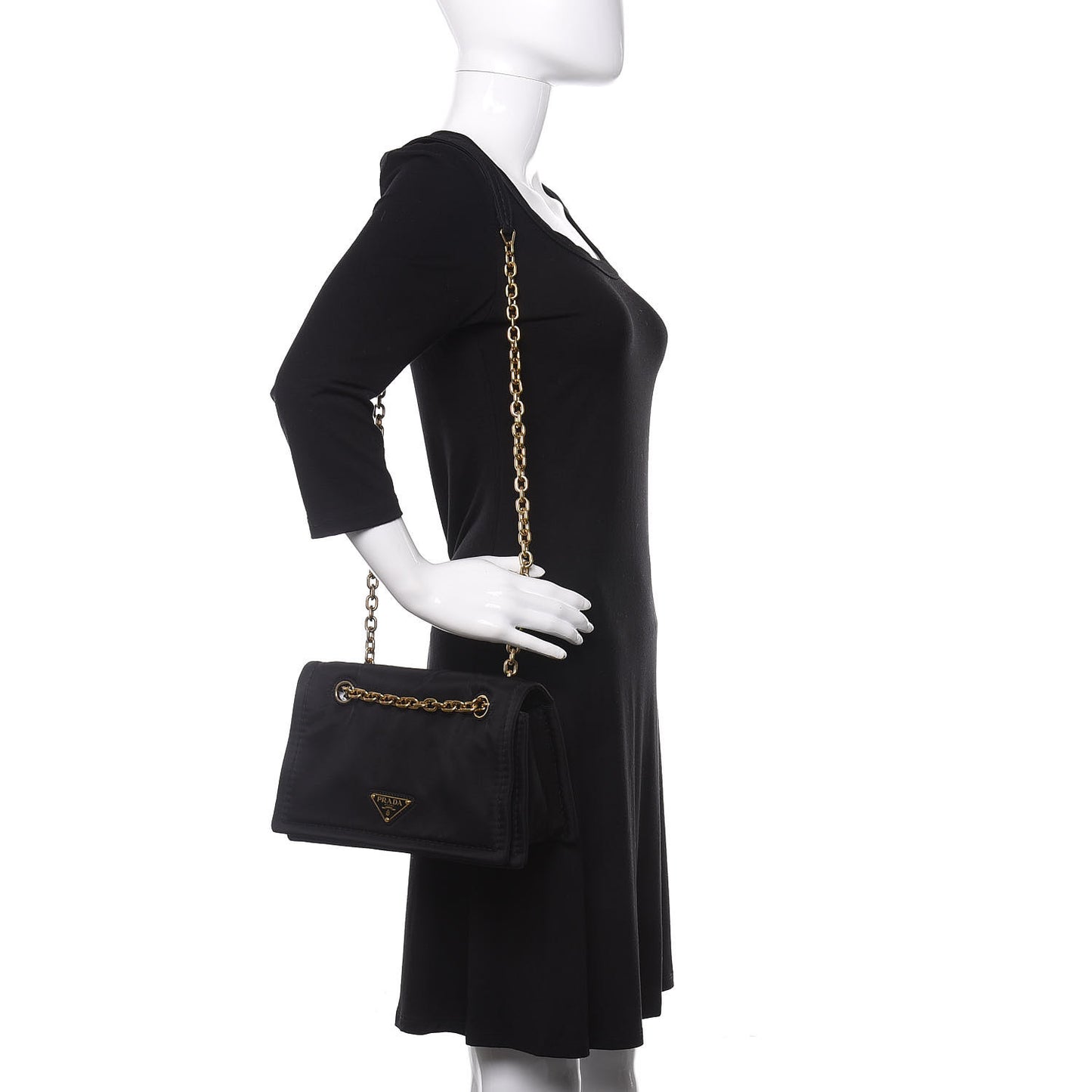 Nylon Tessuto Chain Shoulder Bag Ebano