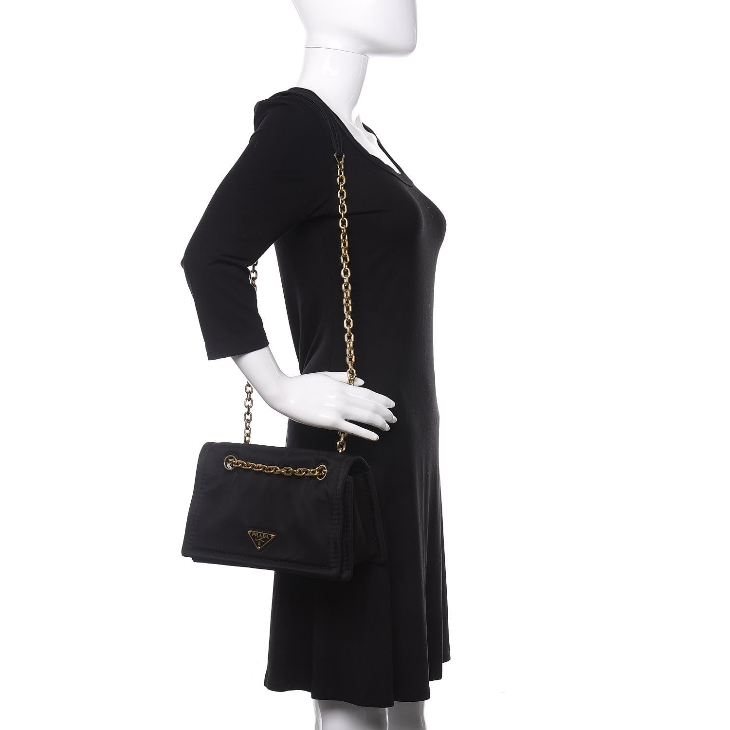Prada Nylon Tessuto Chain Shoulder Bag Ebano 2 of 9