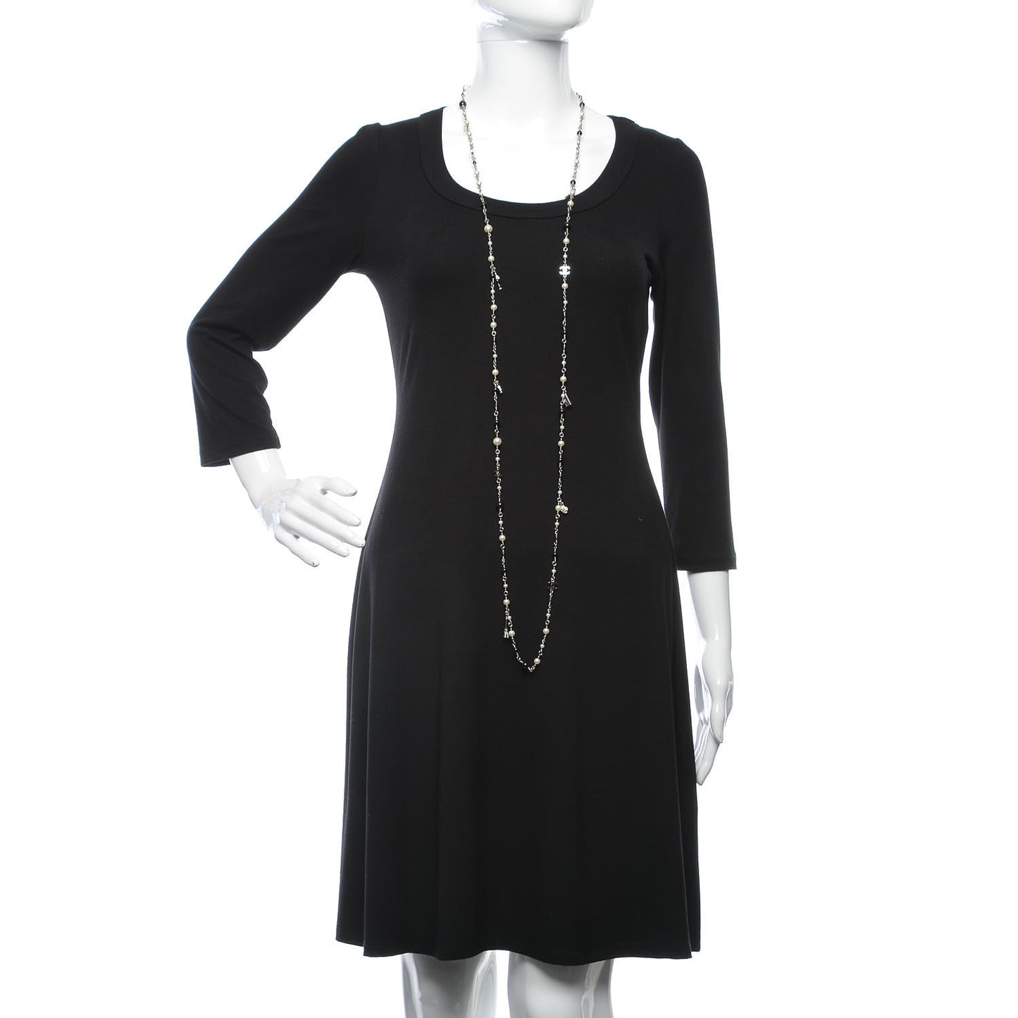 Pearl Beaded Enamel CC Coco Long Necklace Black Silver
