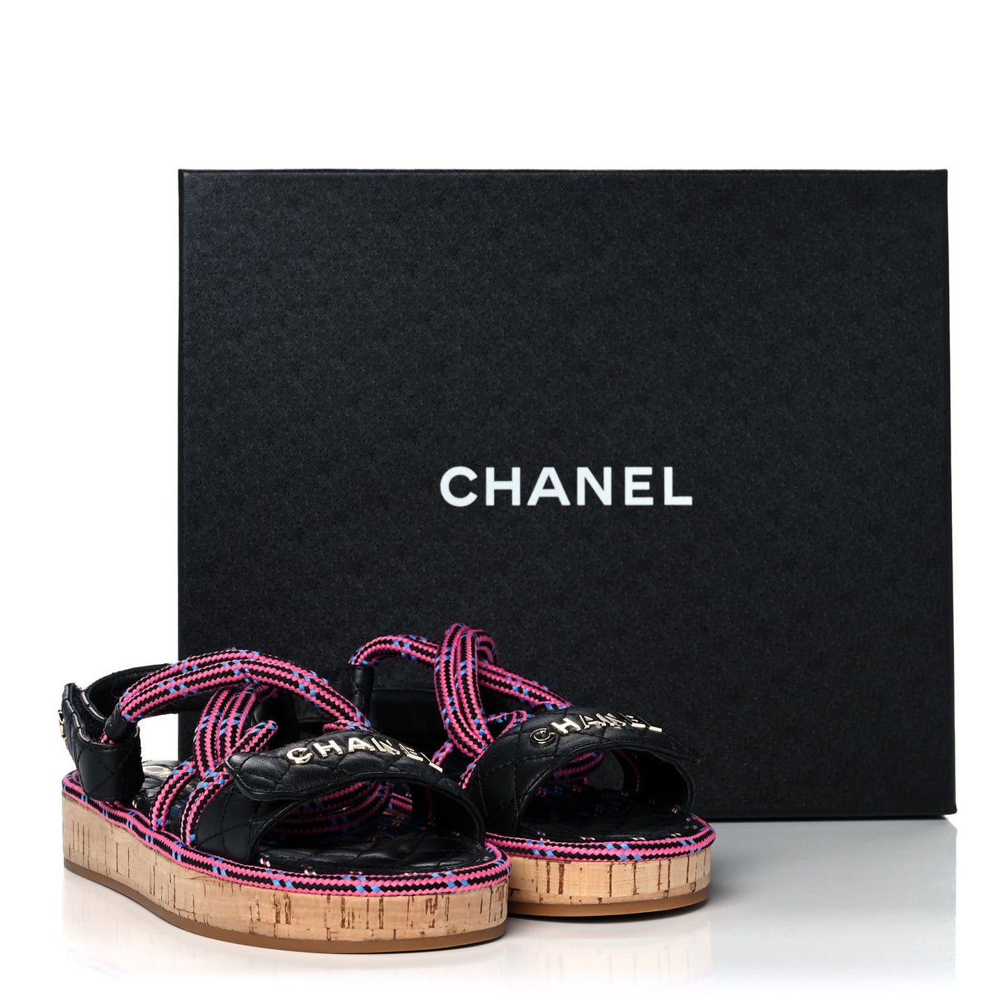 Cord Lambskin Quilted Logo Sandals 35 Pink Black