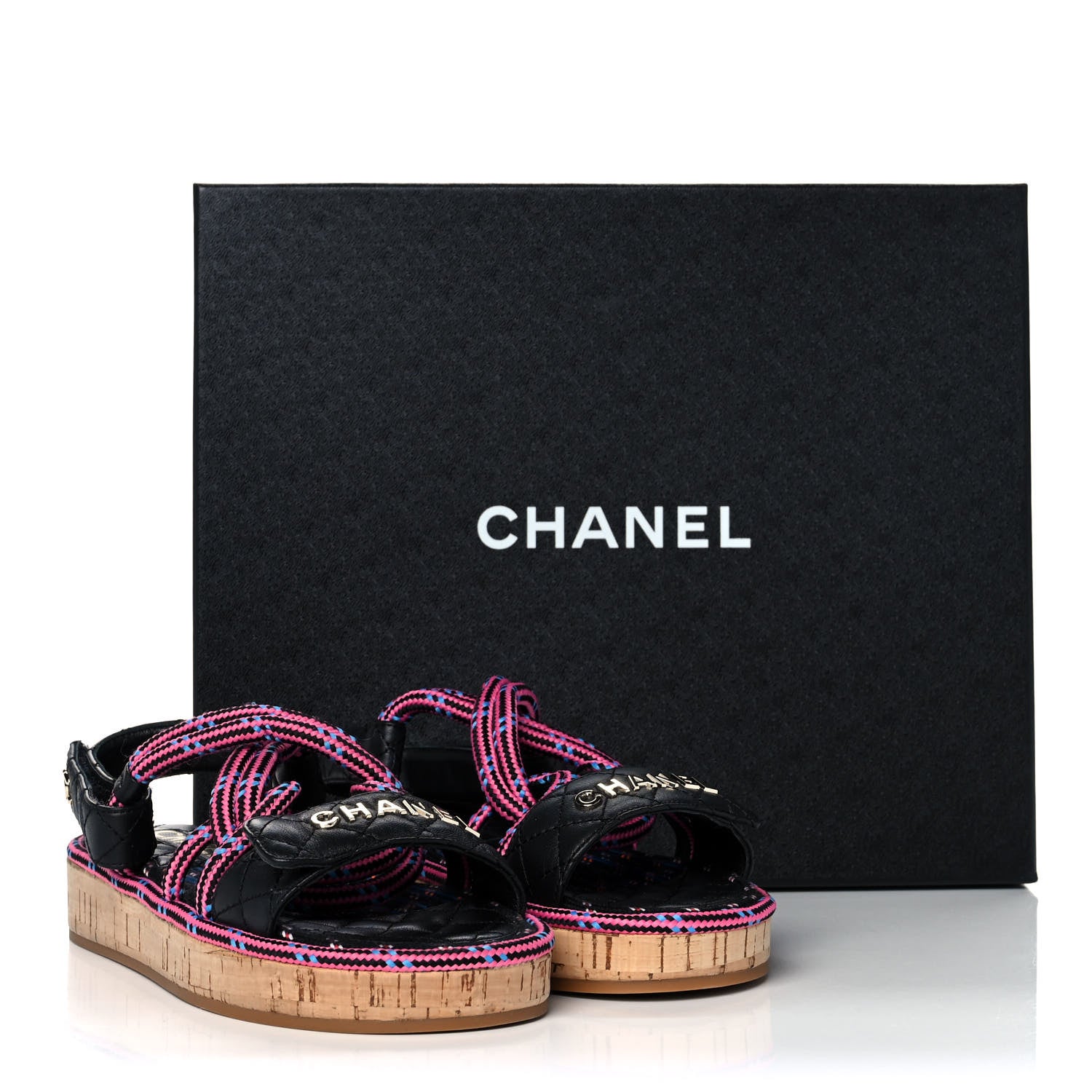 Chanel Cord Lambskin Quilted Logo Sandals 35 Pink Black 10 of 10
