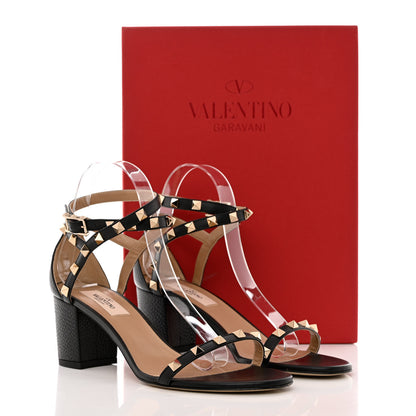 Valentino Garavani Pebbled Calfskin Rockstud Ankle Strap 60mm Sandals 38 Black 8 of 8