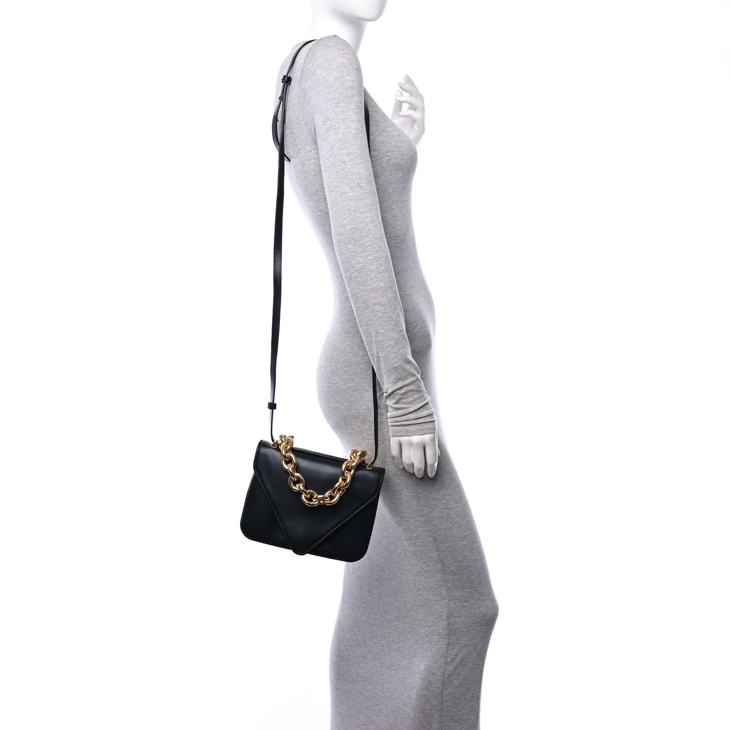 Bottega Veneta Calfskin Mount Envelope Bag Black 3 of 10