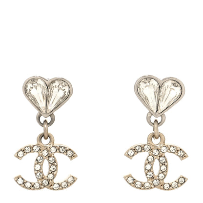 Chanel Crystal CC Heart Drop Earrings Gold Silver 1 of 4