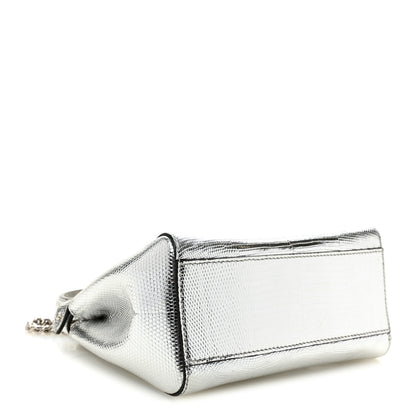 Fendi Metallic Lizard XS Peekaboo Iconic Satchel Silver 4 of 10