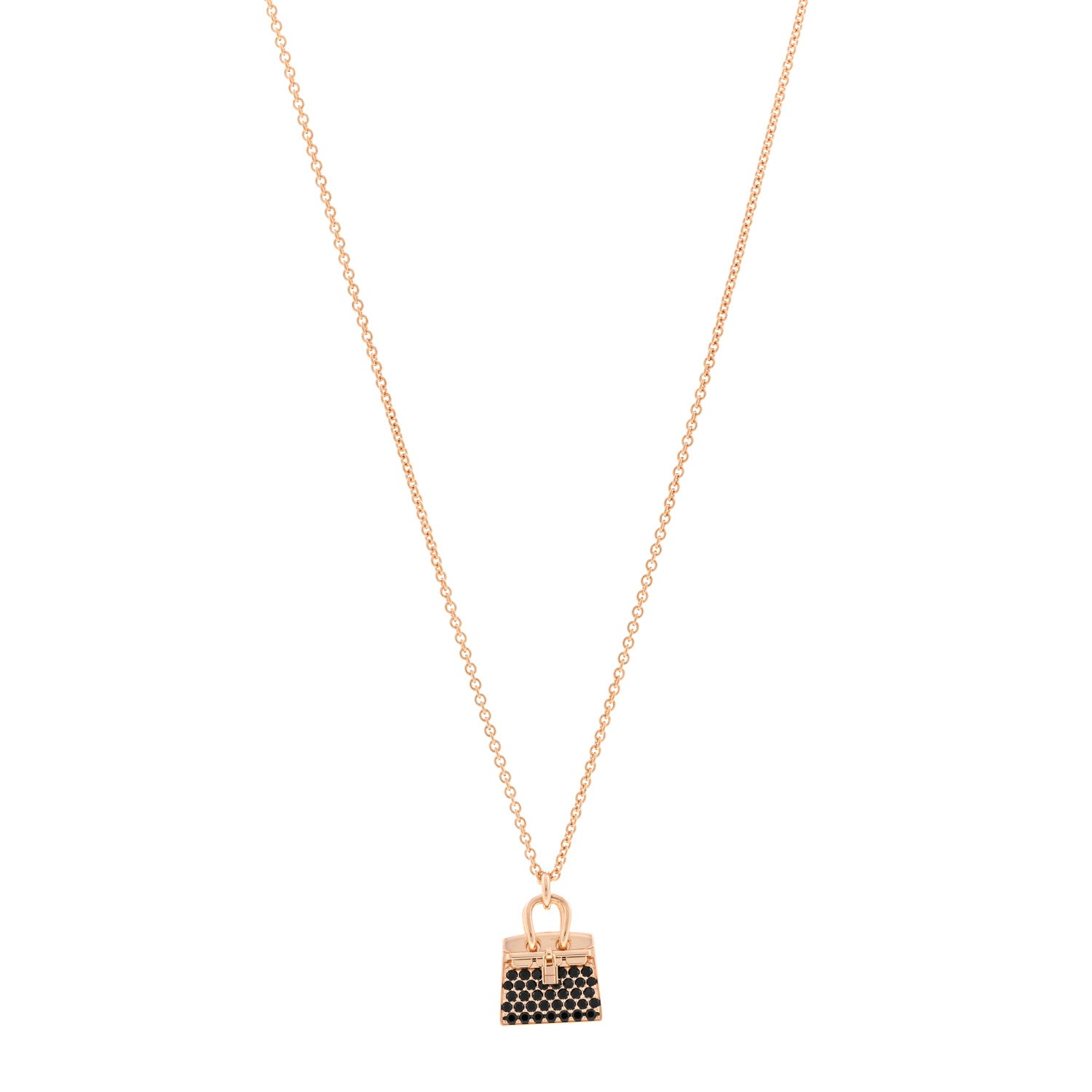Hermes 18K Rose Gold Black Spinel Birkin Pendant Necklace 1 of 5