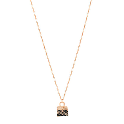 Hermes 18K Rose Gold Black Spinel Birkin Pendant Necklace 1 of 5