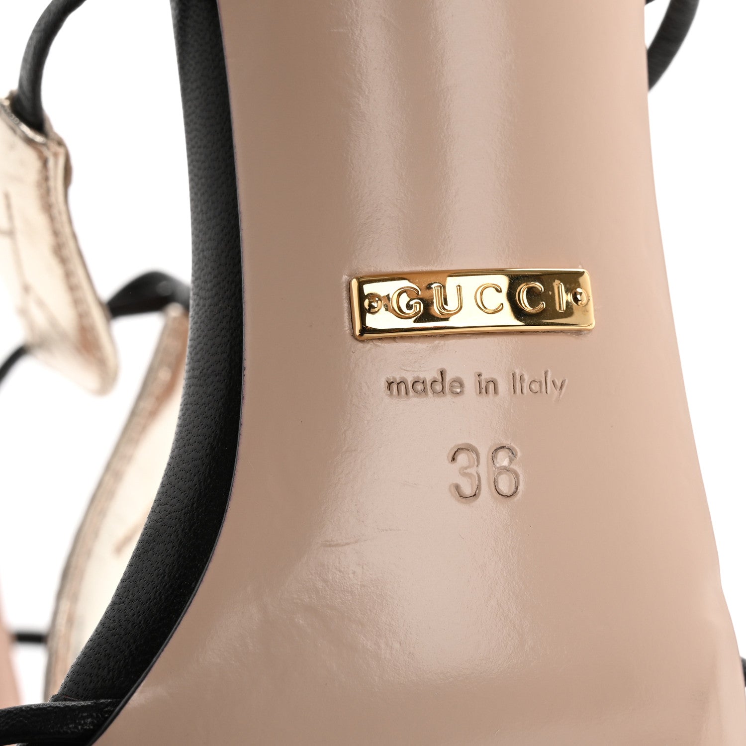 Gucci Calfskin Metallic Leaf Sanndals 36 Black Light Gold 9 of 12