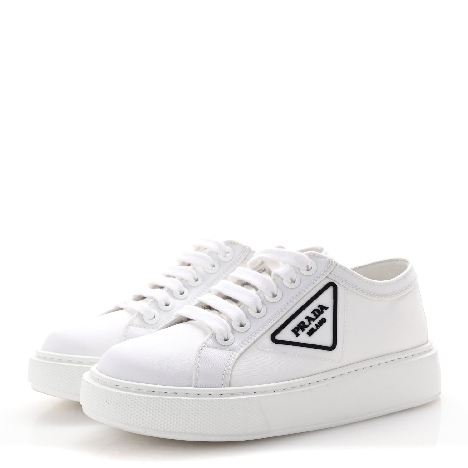 Prada Nylon Gabardine Triangle Logo Platform Sneakers 36 White 4 of 9