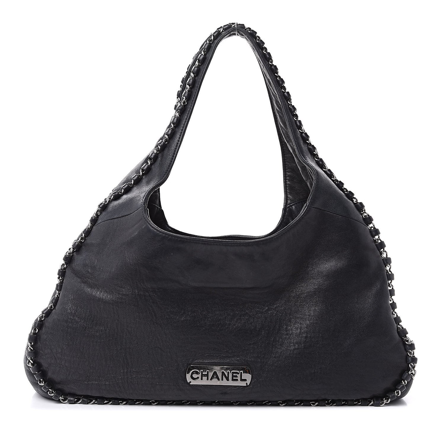 Lambskin Chain Hobo Black