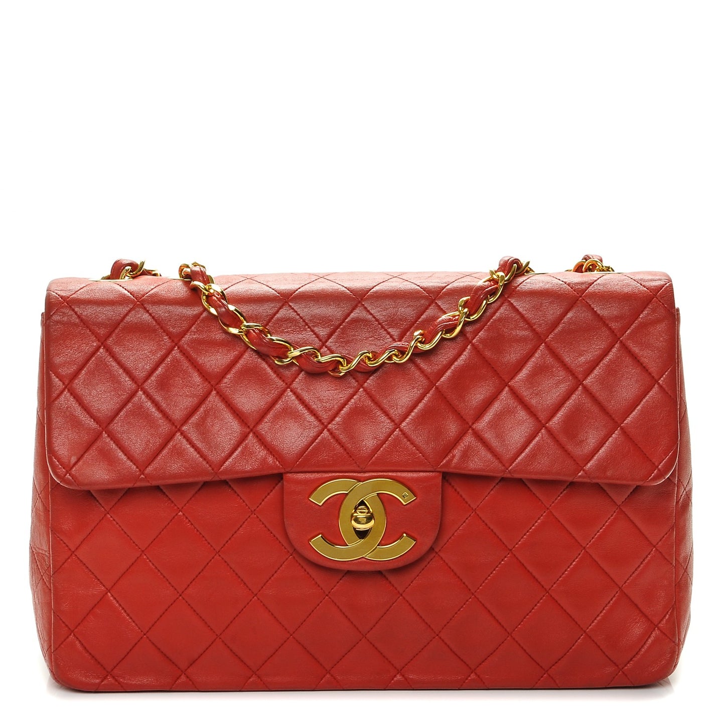Lambskin Quilted XL Jumbo Flap Red