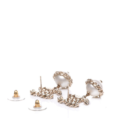 Chanel Chain Pearl CC Drop Earrings Gold 3 of 5