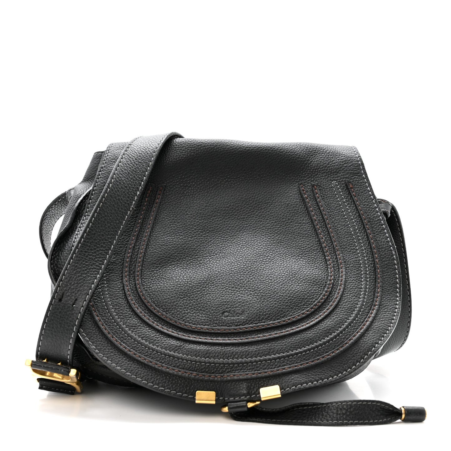 Grained Calfskin Medium Marcie Saddle Bag Black