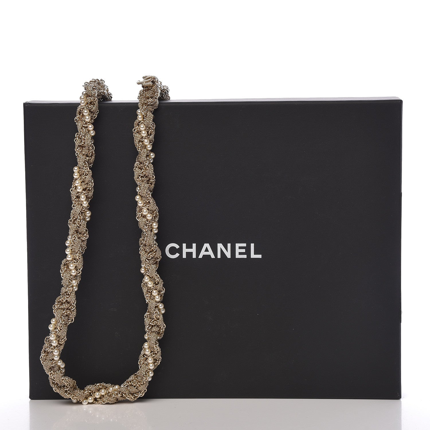 Chanel Pearl Chain CC Long Necklace Golden Pearly White 6 of 6