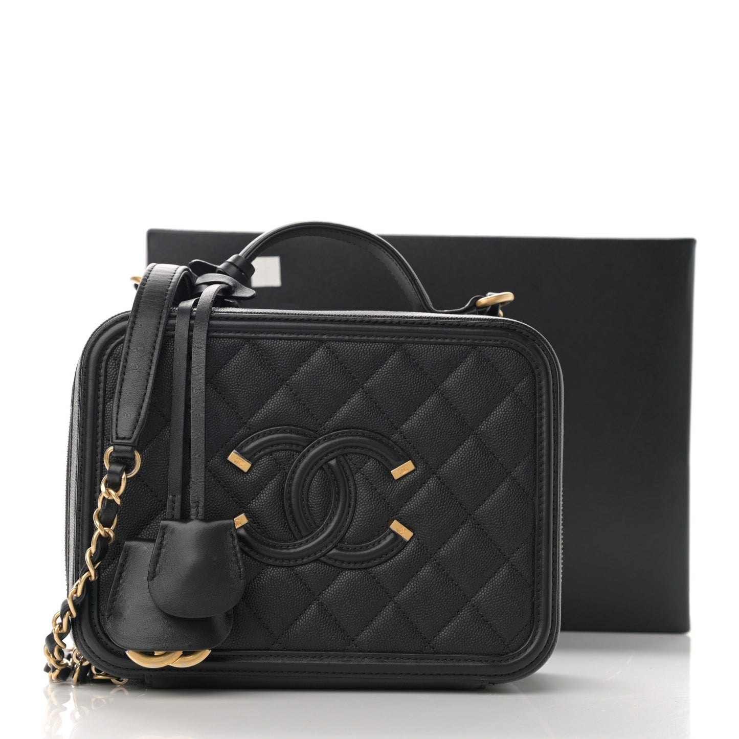 Caviar Quilted Medium CC Filigree Vanity Case Black