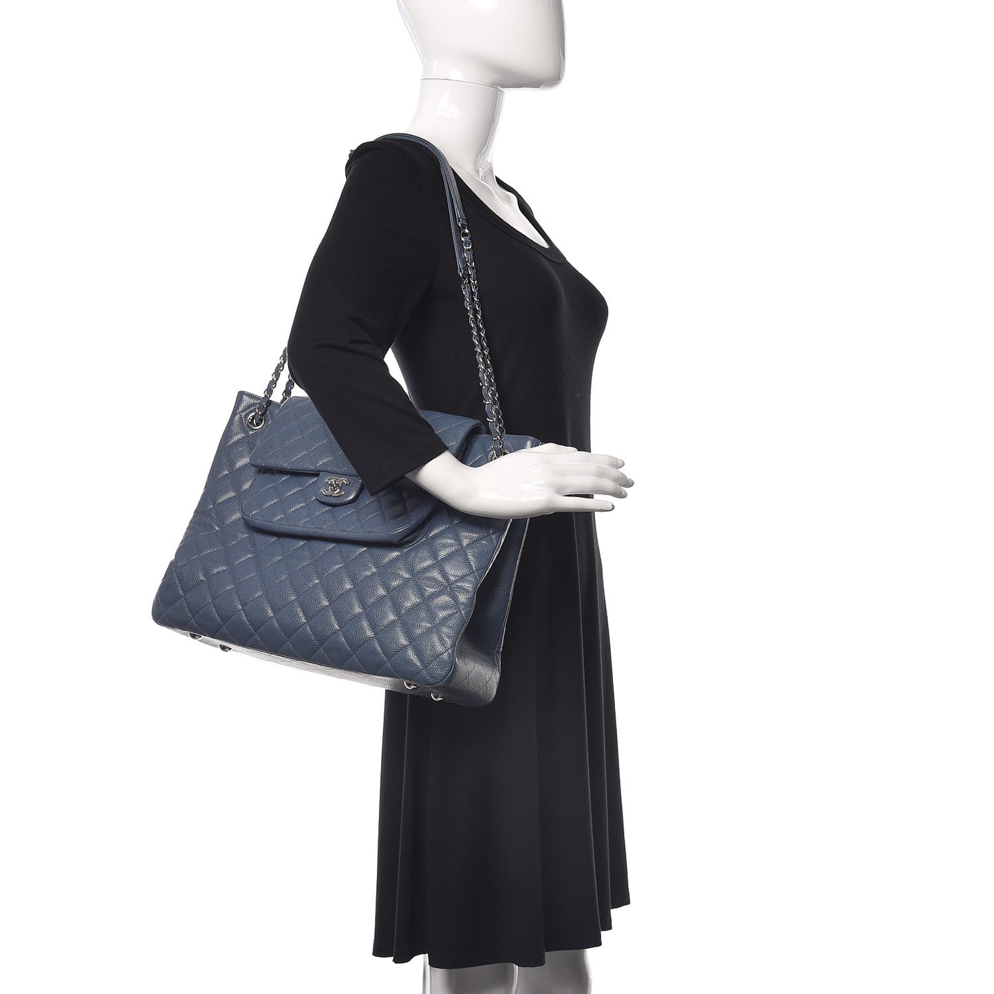 Caviar Quilted Flap Tote Blue