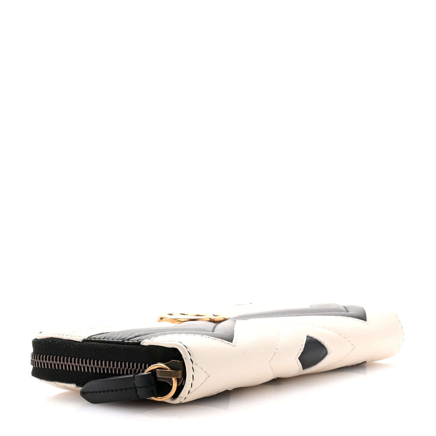 Calfskin Matelasse GG Marmont Zip Around Wallet Black White