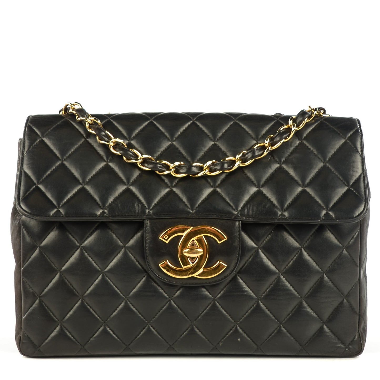 Lambskin Quilted Jumbo Flap Black