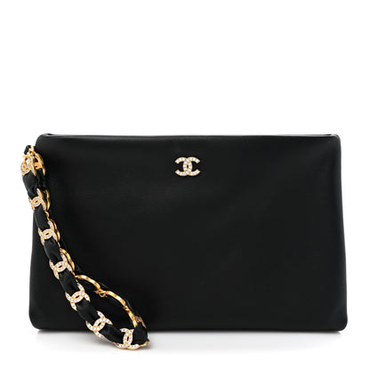 Chanel Lambskin Crystal Medium CC Pouch With Handle Black 1 of 8