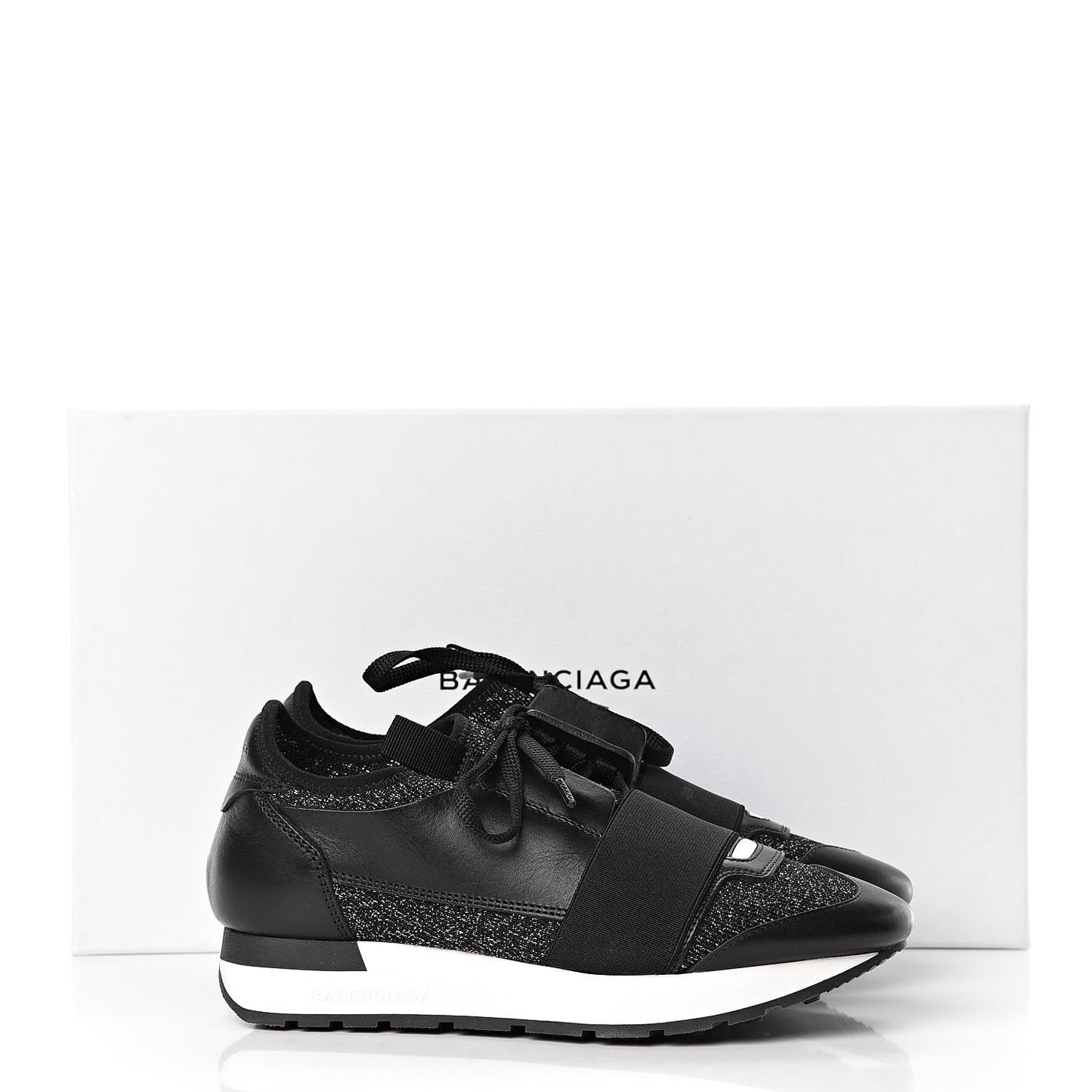 Mesh Lurex Calfskin Womens Race Runner Sneakers 35 Black