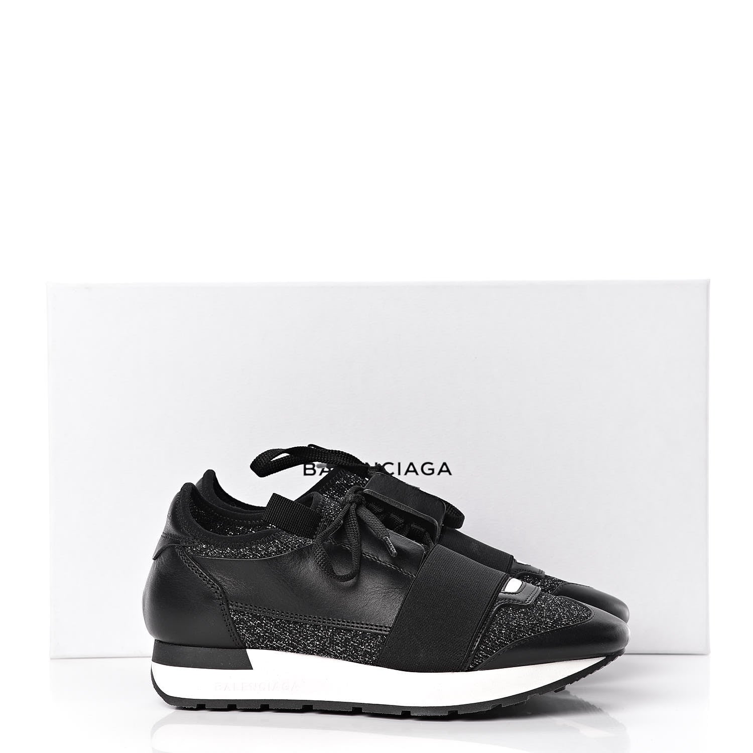Balenciaga Mesh Lurex Calfskin Womens Race Runner Sneakers 35 Black 8 of 8
