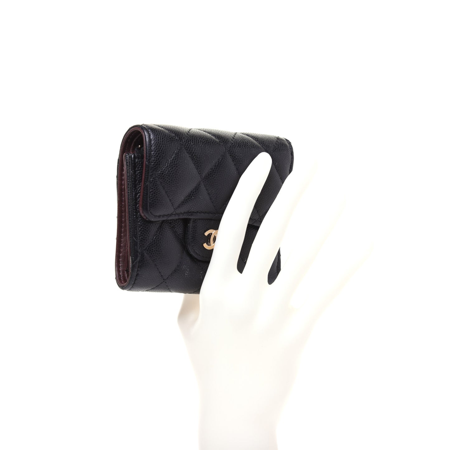 Caviar Quilted Compact Flap Wallet Black