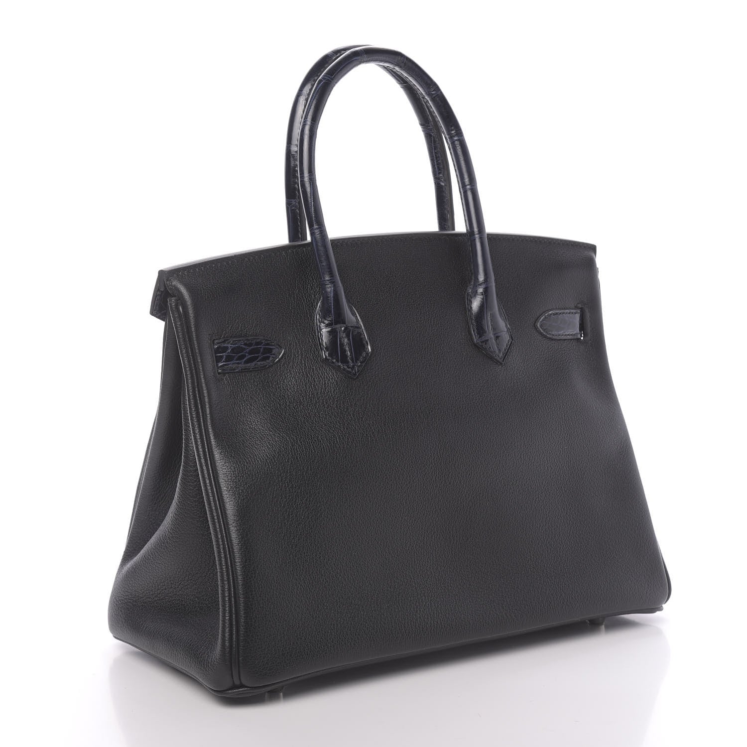 Hermes Taurillon Novillo Shiny Niloticus Crocodile Birkin Touch 30 Black Bleu Marine 3 of 38