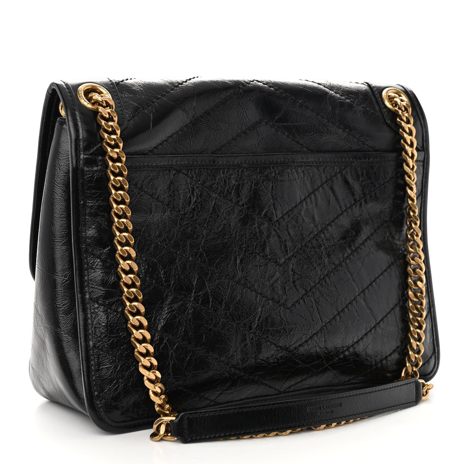 Saint Laurent Crinkled Calfskin Matelasse Monogram Medium Niki Chain Satchel Black 3 of 11