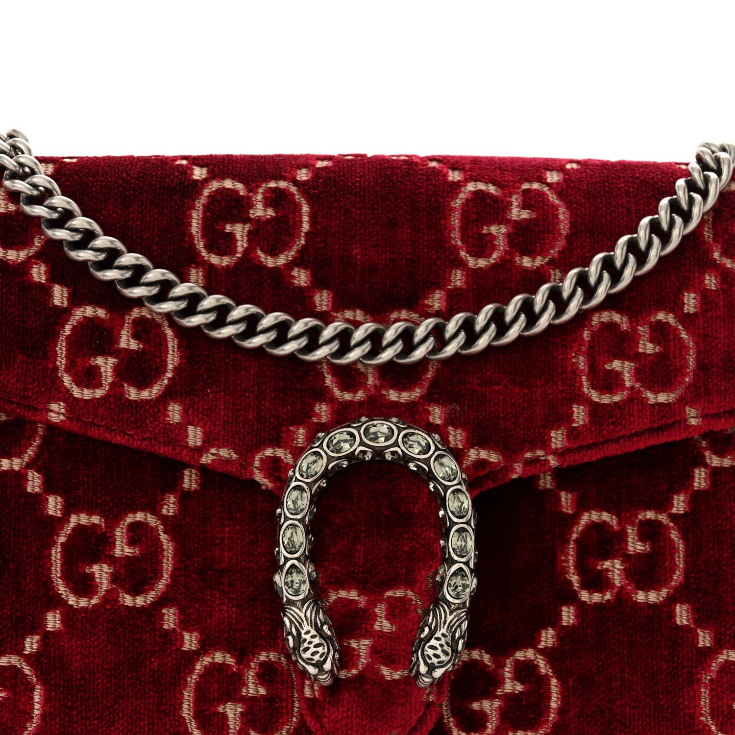 Gucci Velvet GG Monogram Mini Dionysus Chain Wallet Red Cipria 8 of 11