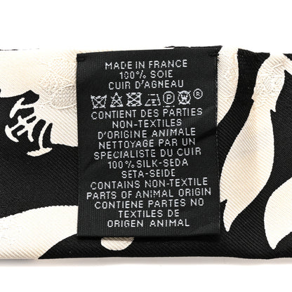 Hermes Silk Calfskin Bouquet Final Fringed Twilly Creme Black 4 of 4