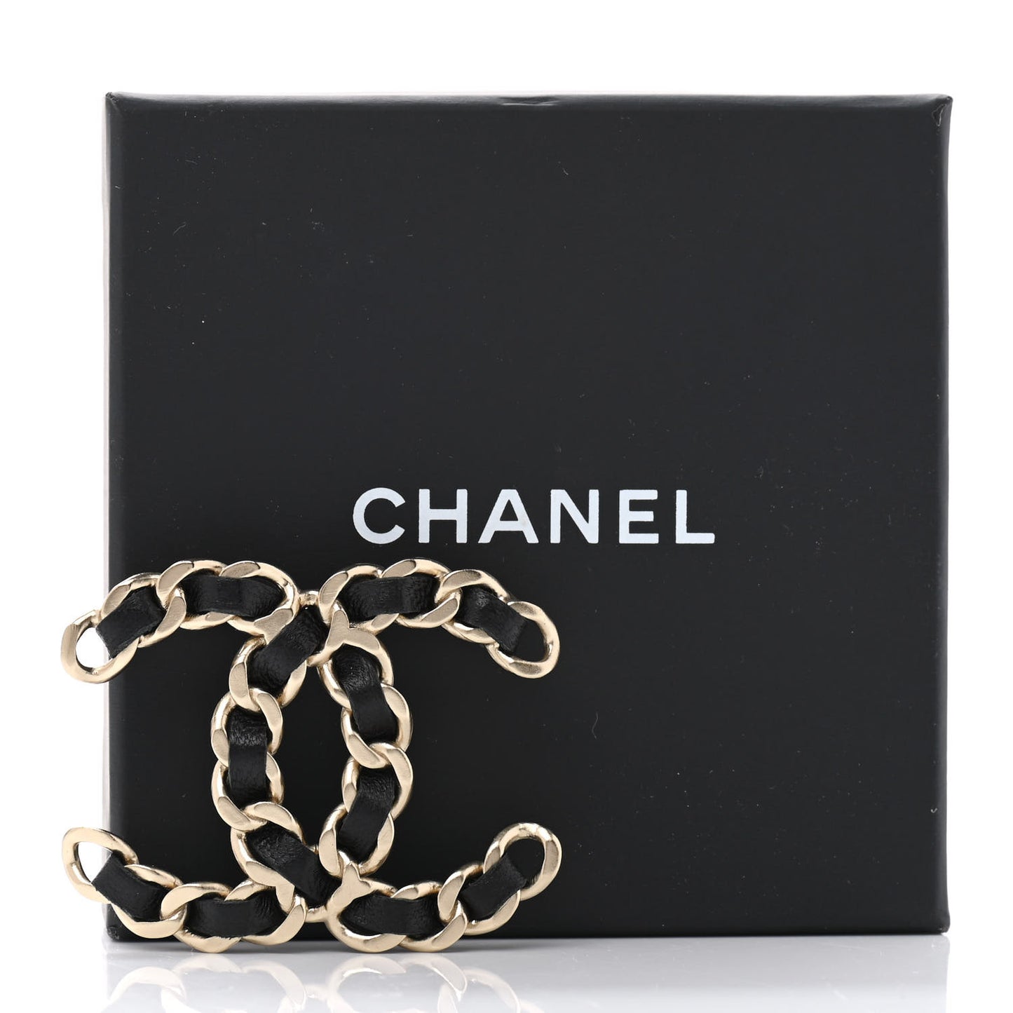 Lambskin Chain CC Brooch Black Gold