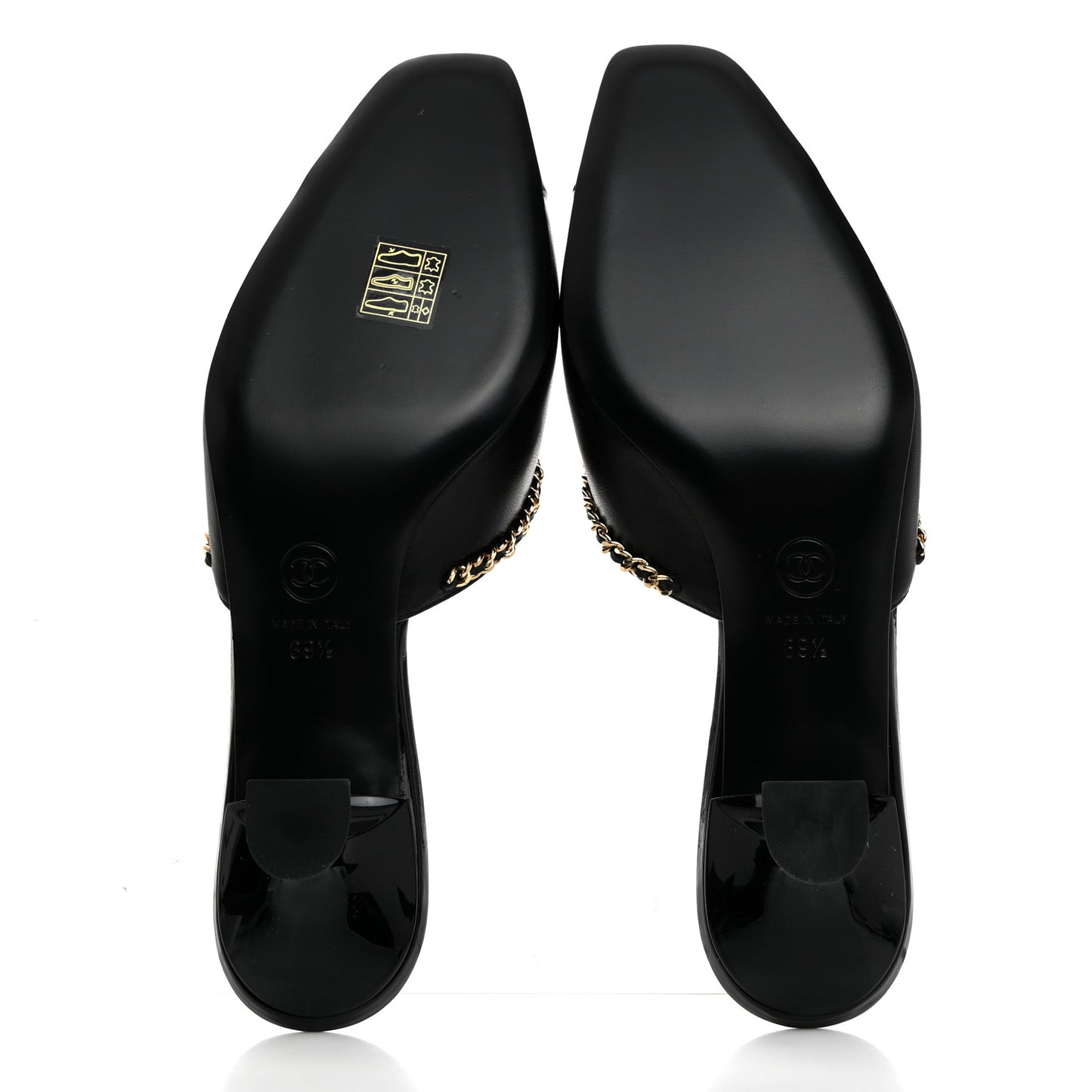 Lambskin Patent Cap Toe Chain Mule 39.5 Black