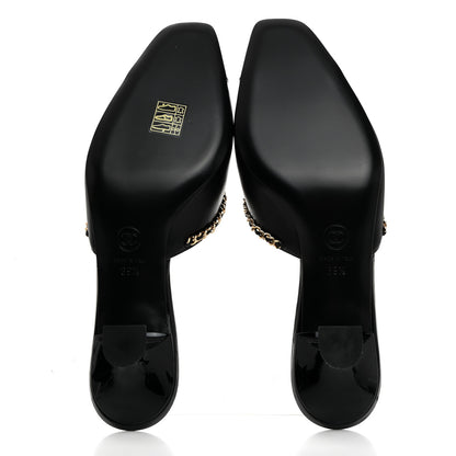 Chanel Lambskin Patent Cap Toe Chain Mule 39.5 Black 5 of 9