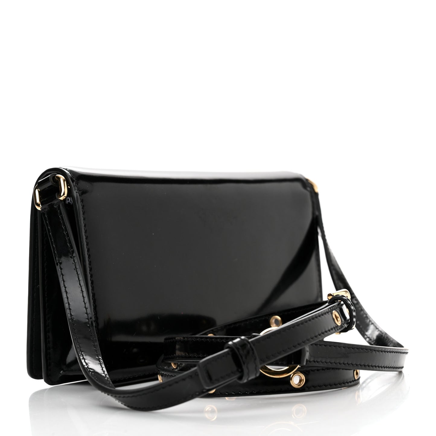 Patent Calfskin Maxi Logo Plate Phone Shoulder Bag Black