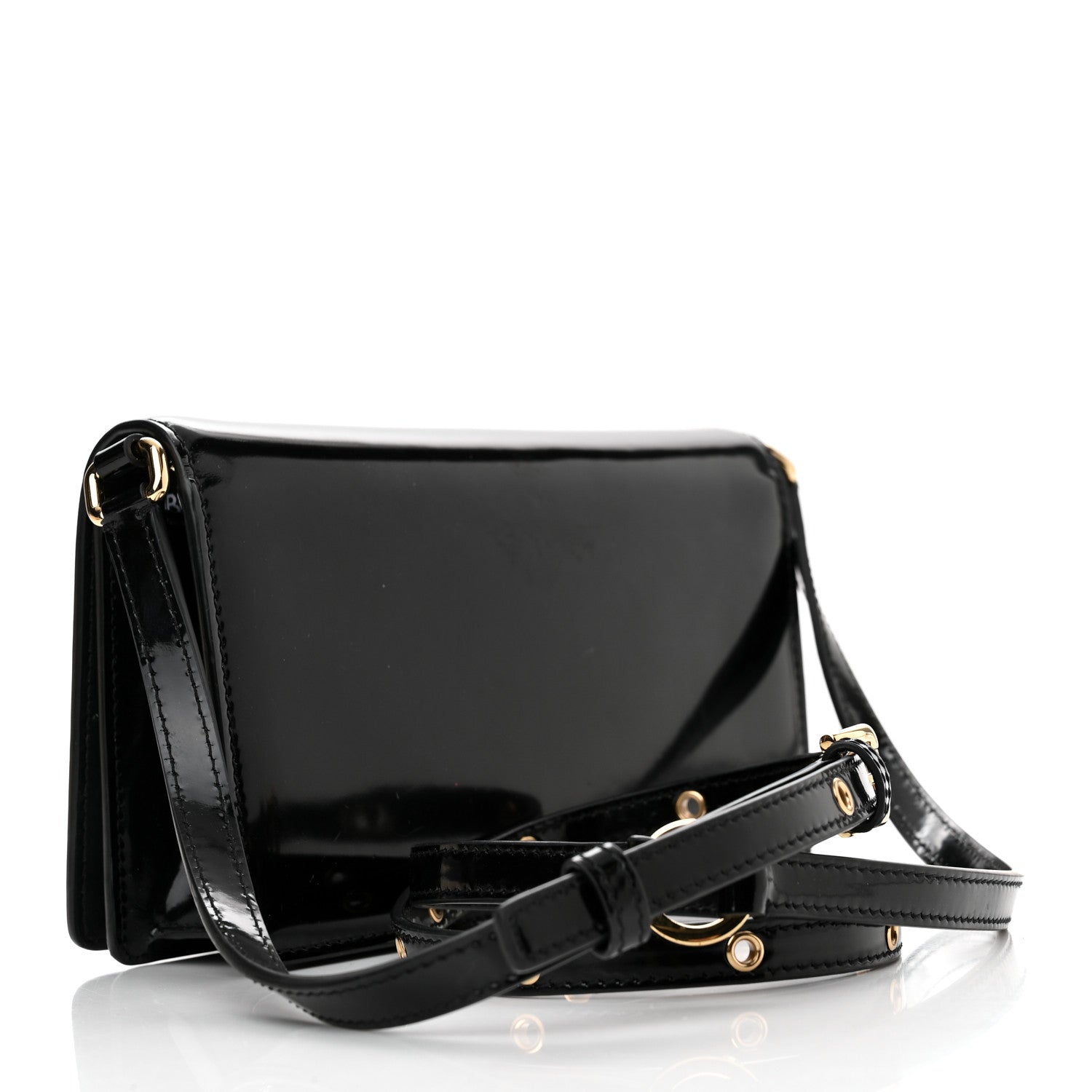 Dolce & Gabbana Patent Calfskin Maxi Logo Plate Phone Shoulder Bag Black 3 of 12