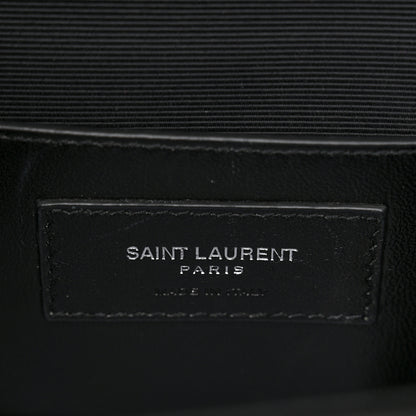 Saint Laurent Grain De Poudre Textured Mixed Matelasse Triquilt Medium Monogram Monochrome Satchel Black 6 of 14