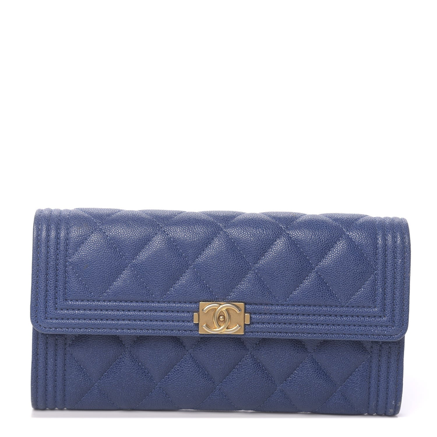 Chanel Caviar Quilted Boy Flap Wallet Blue 1 of 13