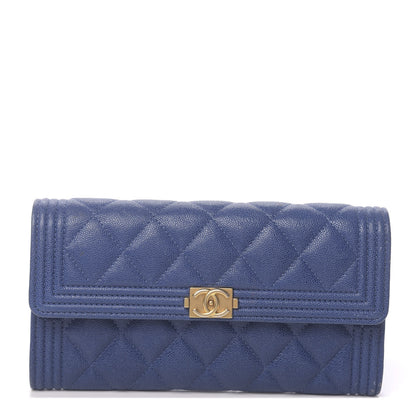 Chanel Caviar Quilted Boy Flap Wallet Blue 1 of 13