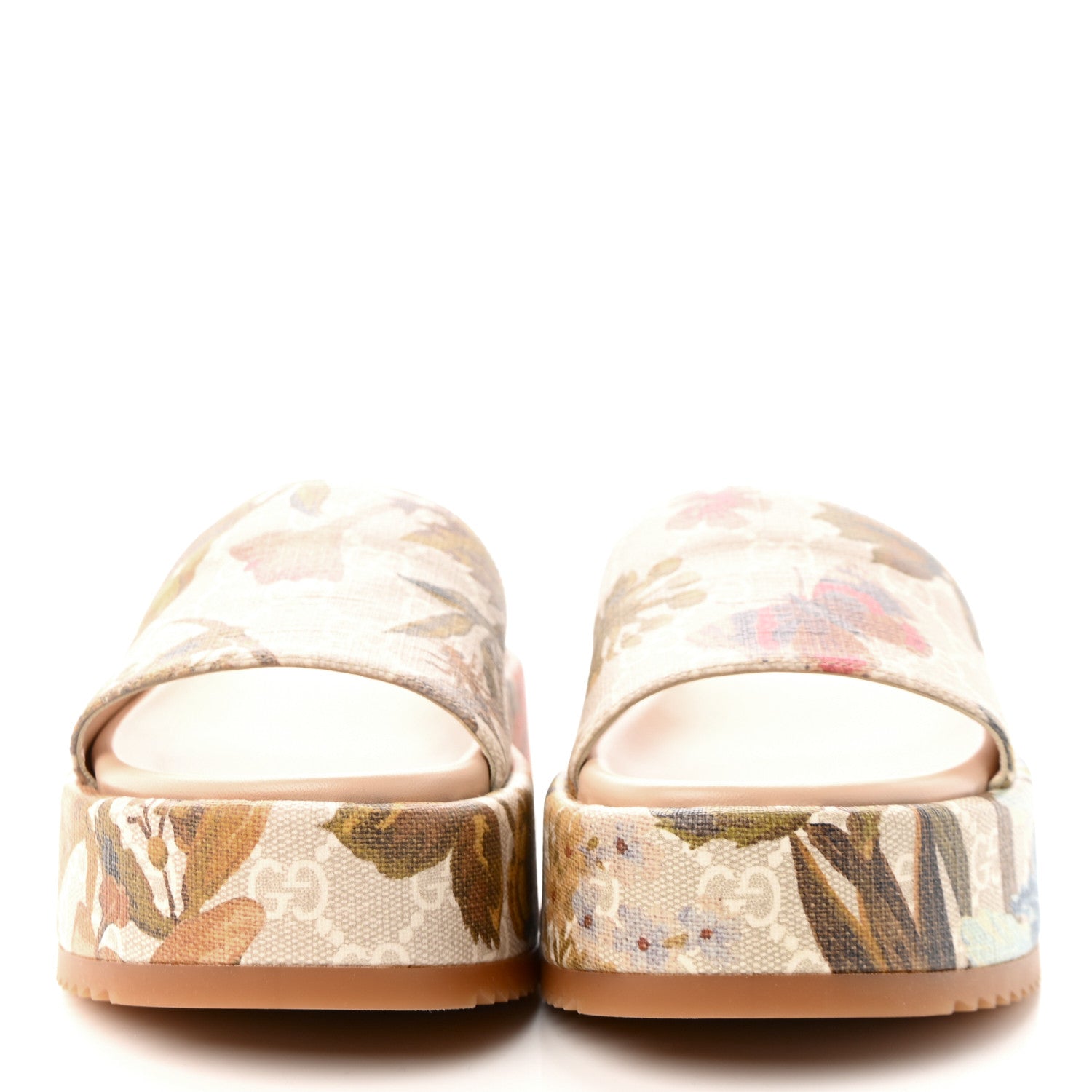 Gucci GG Supreme Monogram Water Flora Angelina Platform Slide Sandals 36.5 Beige White Multicolor 2 of 11